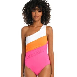La Blanca Island Goddess 1 shoulder 1 piece tangerine swimsuit Size 6 NWT